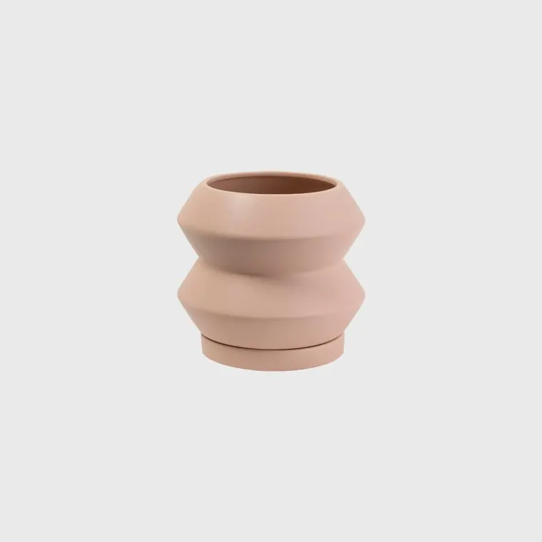 Hanover Planter in Peach, a stacked satin stoneware pot
