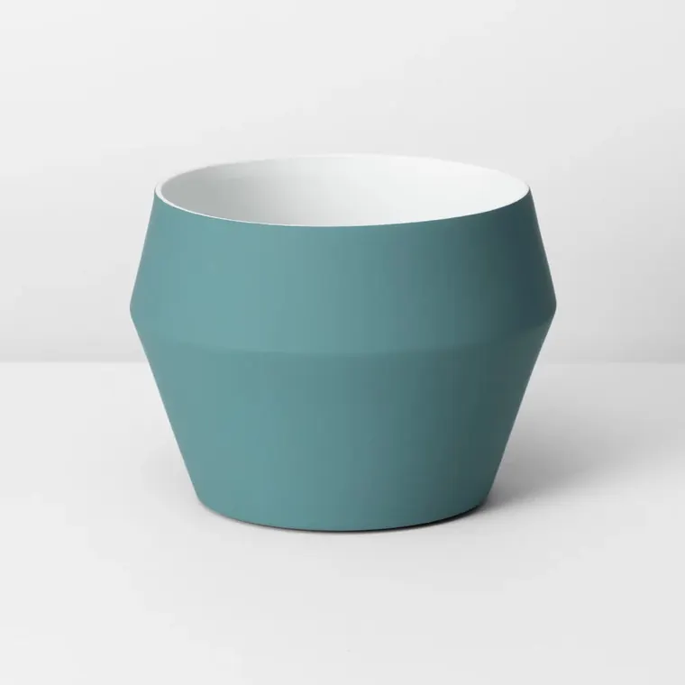 Romo Pot in Surf, a matte teal architectural planter